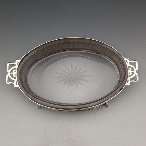 1926 年英國復古純銀和玻璃內黃油盤 163 克 Walker & Hall