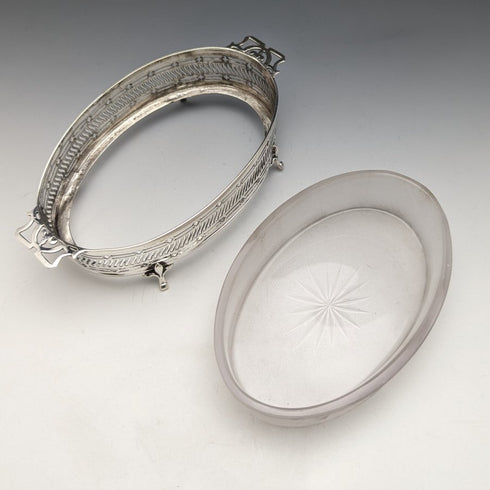 1926 年英國復古純銀和玻璃內黃油盤 163 克 Walker & Hall