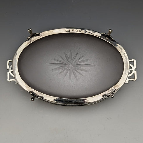 1926 年英國復古純銀和玻璃內黃油盤 163 克 Walker & Hall