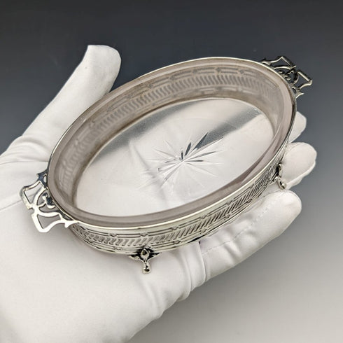 1926 年英國復古純銀和玻璃內黃油盤 163 克 Walker & Hall