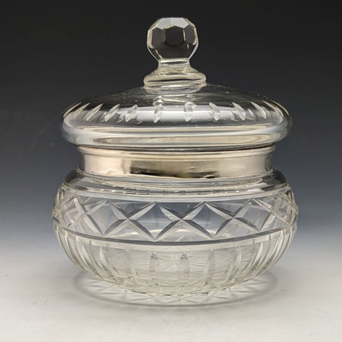 1929年 英国ヴィンテージ 純銀装飾 カットグラスジャー 351g B M & Co