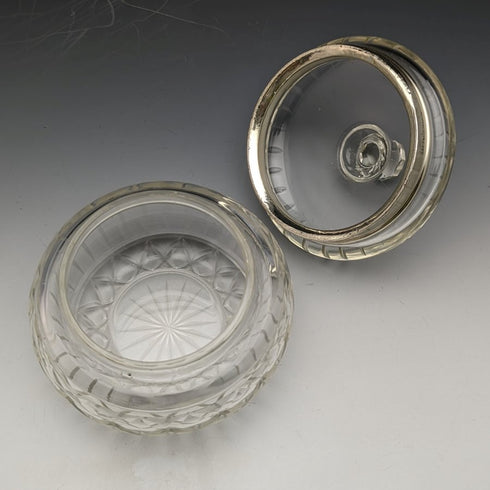 1929年 英国ヴィンテージ 純銀装飾 カットグラスジャー 351g B M & Co