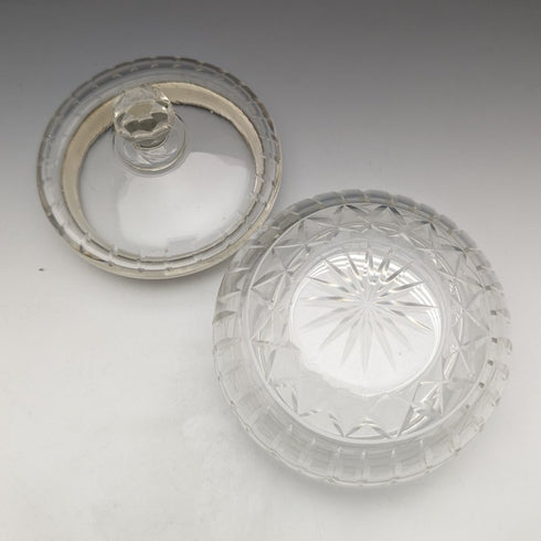 1929年 英国ヴィンテージ 純銀装飾 カットグラスジャー 351g B M & Co