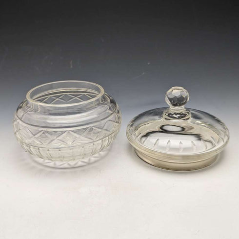 1929 British Vintage Sterling Silver Decorated Cut Glass Jar 351g BM & Co