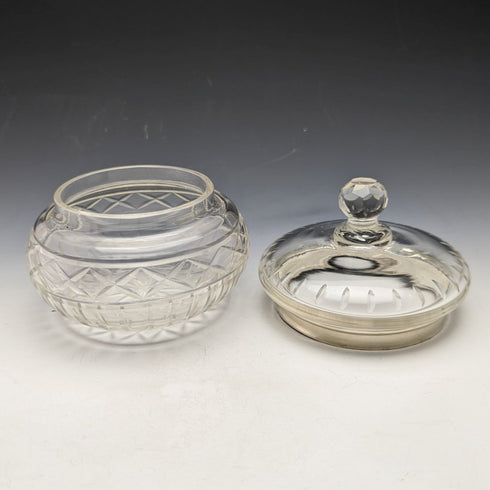 1929年 英国ヴィンテージ 純銀装飾 カットグラスジャー 351g B M & Co