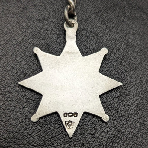 Cadena Albert de plata esterlina (925) antigua británica de alrededor de 1900, 55 g, con medalla tipo fob