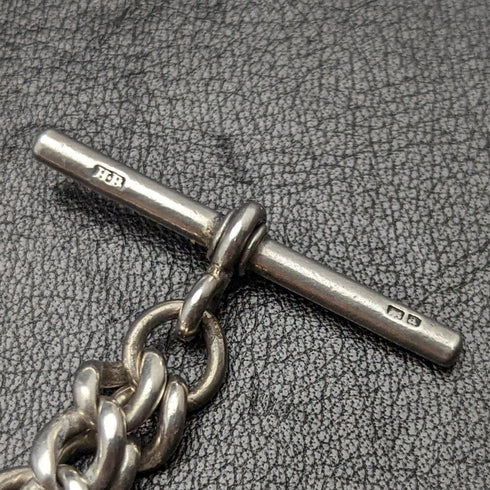 Cadena Albert de plata esterlina (925) antigua británica de alrededor de 1900, 55 g, con medalla tipo fob