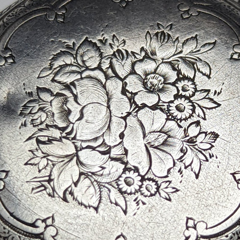 Antique Swiss made ladies' pocket watch works well floral engraving silver side case key winding