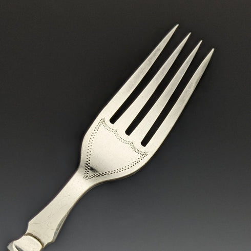 British antique resin handle silver plate fish cutlery 6x2 & server set in wooden box