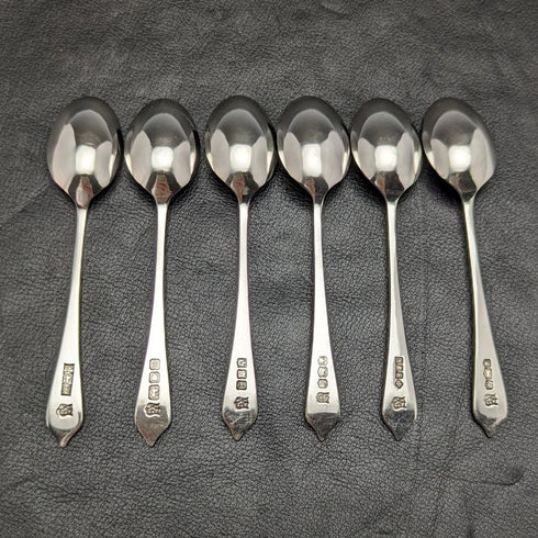 1959 British Vintage Sterling Silver Multi-Hallmark Teaspoon Set of 6 in Case