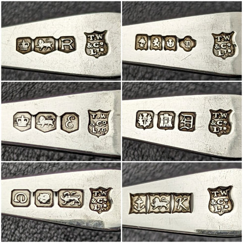 1959 British Vintage Sterling Silver Multi-Hallmark Teaspoon Set of 6 in Case