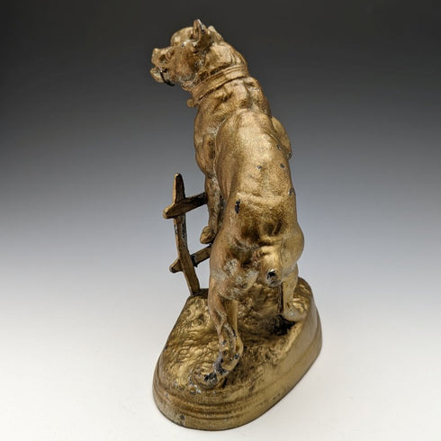 1900年頃 アンティーク ブロンズ製 懐中時計ホルダ ピットブル彫像