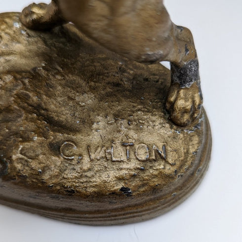 1900年頃 アンティーク ブロンズ製 懐中時計ホルダ ピットブル彫像