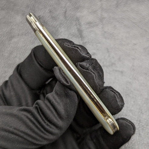 1897 British Antique Folding Pen Knife White Pearl Handle Pure Silver Blade