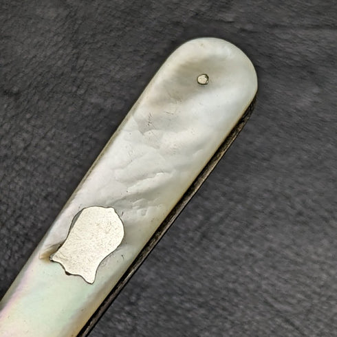 1897 British Antique Folding Pen Knife White Pearl Handle Pure Silver Blade