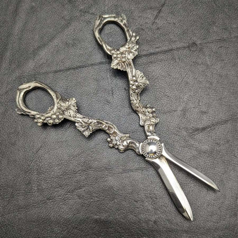 Tijeras para uvas de plata chapada, antigüedades británicas, con grabado de uvas, 102 g