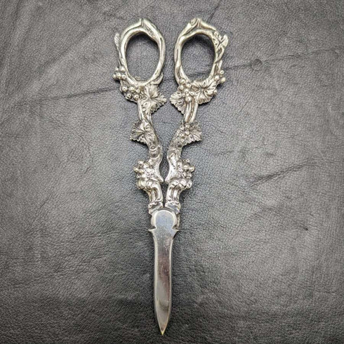 Tijeras para uvas de plata chapada, antigüedades británicas, con grabado de uvas, 102 g