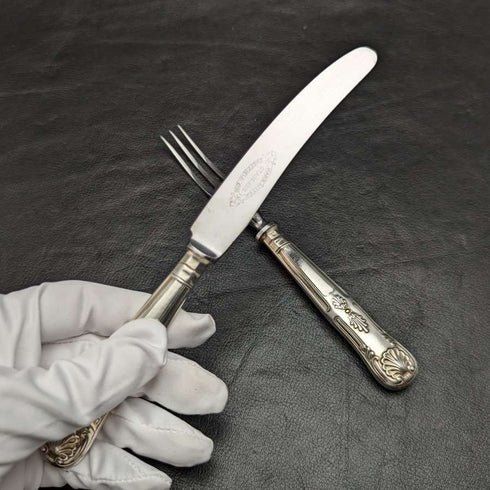 British Vintage Silver Plated Handle Stainless Blade Cutlery Set 8x2