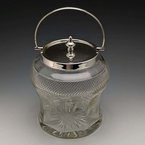 Barril para galletas de cristal tallado vintage británico, tapa chapada en plata, 823 g