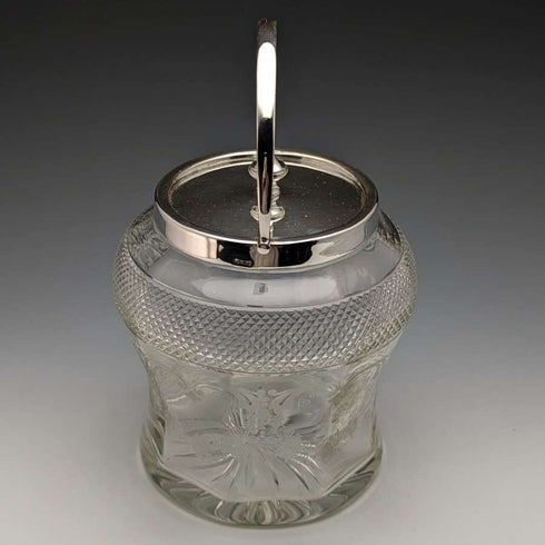 Barril para galletas de cristal tallado vintage británico, tapa chapada en plata, 823 g