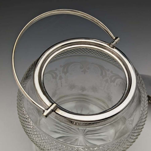 Barril para galletas de cristal tallado vintage británico, tapa chapada en plata, 823 g