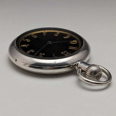 【整備済】英国アンティーク Lancashire Watch Co 懐中時計 銀側ケース ブラックダイヤル