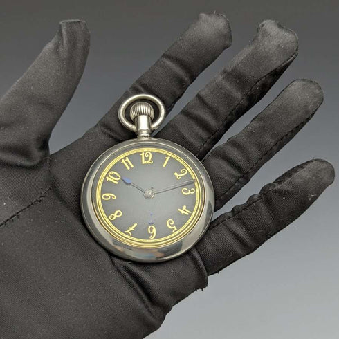 【整備済】英国アンティーク Lancashire Watch Co 懐中時計 銀側ケース ブラックダイヤル