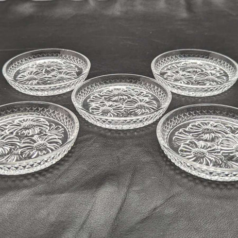 Set de 5 platos pequeños de cristal tallado vintage británico