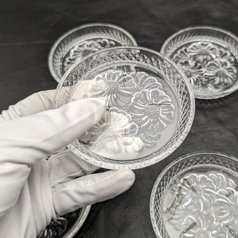 Set de 5 platos pequeños de cristal tallado vintage británico