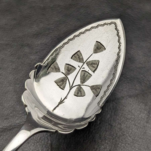 British Antique White Pearl Shell Handle Silver Plated Jam Spoon Pair