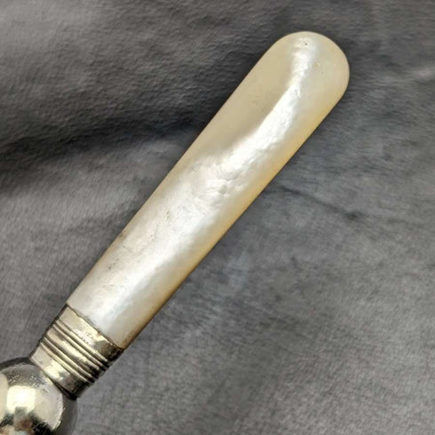 British Antique White Pearl Shell Handle Silver Plated Jam Spoon Pair