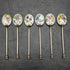1963 British vintage sterling silver teaspoon set of 6 in enamel gold plated case