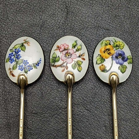 1963 年英國復古純銀茶匙 6 件套在搪瓷鍍金盒中