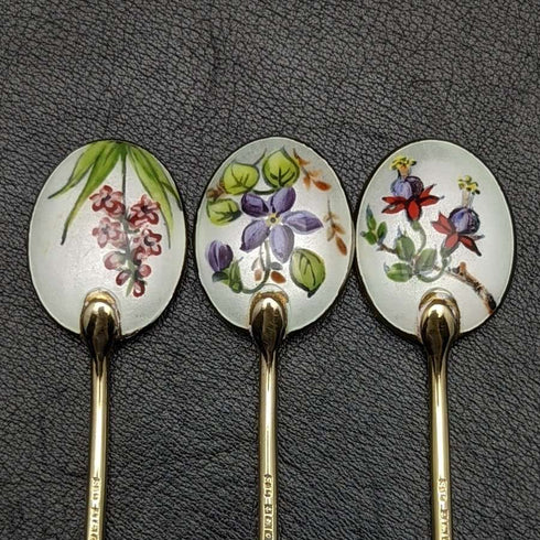 1963 年英國復古純銀茶匙 6 件套在搪瓷鍍金盒中