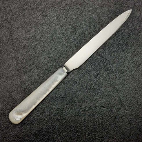 1915 年英國古董水果餐具套裝純銀刀片白珍珠貝殼手柄盒②