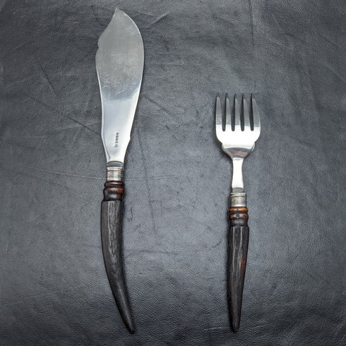 1899年 英国アンティーク シルバープレート製 フィッシュサーバーセット 鹿角ハンドル