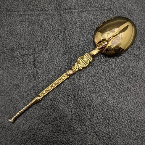 1936年 英国ヴィンテージ 純銀製 アノイティングスプーン 金メッキ装飾 箱入り