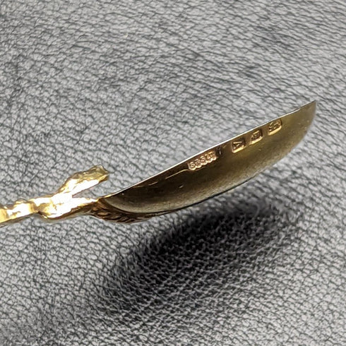 1936年 英国ヴィンテージ 純銀製 アノイティングスプーン 金メッキ装飾 箱入り