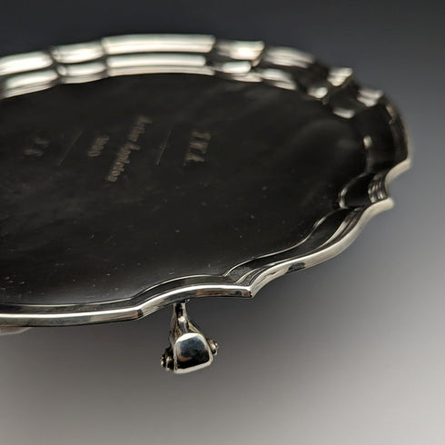 British Antique Silver Plate Card Tray Diameter 25.5cm 475g