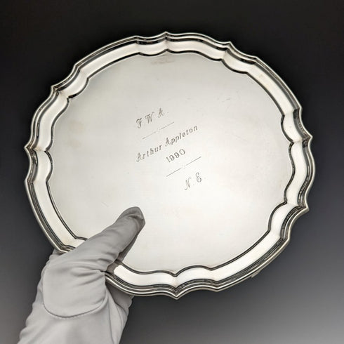 British Antique Silver Plate Card Tray Diameter 25.5cm 475g