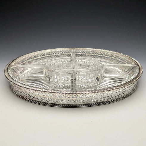 英國復古鍍銀畫廊托盤帶玻璃內膽寬度 31 厘米 1717 克