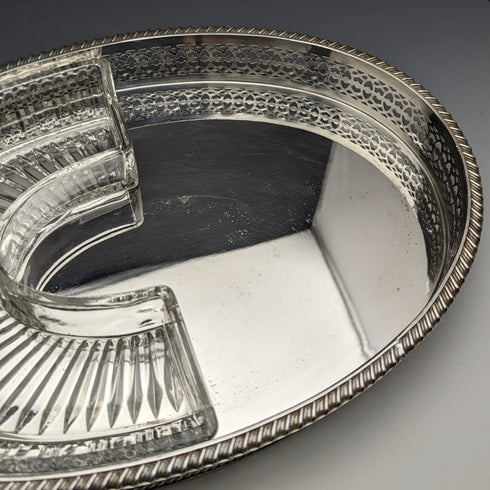 英國復古鍍銀畫廊托盤帶玻璃內膽寬度 31 厘米 1717 克