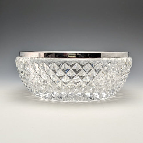 German Vintage Cut Glass Bowl with Sterling Silver Rim Decoration Diameter 18cm Emil Herman