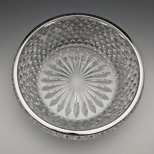 German Vintage Cut Glass Bowl with Sterling Silver Rim Decoration Diameter 18cm Emil Herman