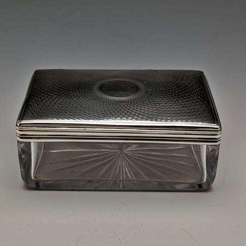 1861年 英国アンティーク カットガラス ボックス 純銀蓋 213g