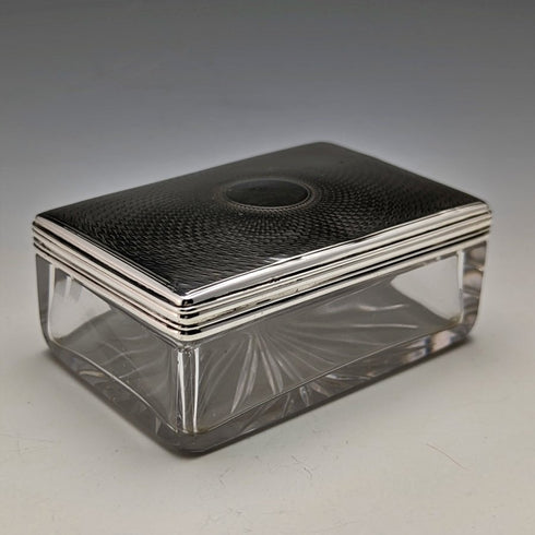 1861年 英国アンティーク カットガラス ボックス 純銀蓋 213g