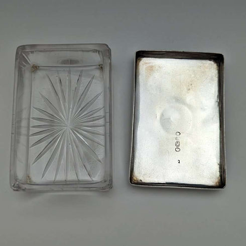 1861 British Antique Cut Glass Box Pure Silver Lid 213g
