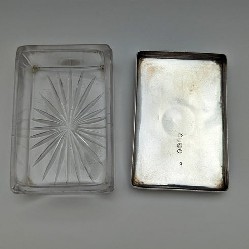 1861年 英国アンティーク カットガラス ボックス 純銀蓋 213g