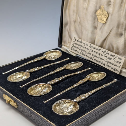 1936年 英国ヴィンテージ 純銀製 アノイティングスプーン 6本セット ケース入り