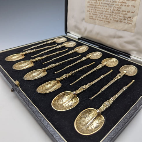 1936年 英国ヴィンテージ 純銀製 アノイティングスプーン 12本セット ケース入り